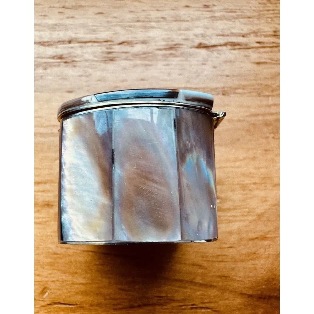 Beautiful Abalone Mother Of Pearl Small Trinket Jewelry Snuff‎ Box Stainless VTG